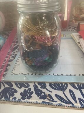 Mason Jar Filled with Colorful Jewelry Mix